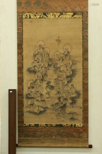 A Chinese Arhats Scroll Paninting, Unknow Mark