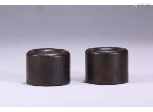 A Pair of Chinese Eaglewood Thumb Rings 