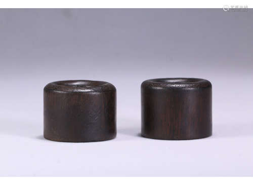 A Pair of Chinese Eaglewood Thumb Rings 