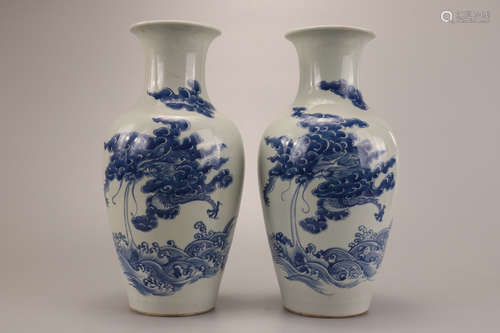 A Pair of Chinese Blue and White Porcelain Vases