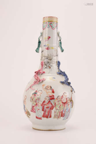 A Chinese Famille Rose Porcelain Vase with Double Ears
