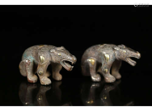 A Pair of Chinese Silver Gilding Bears