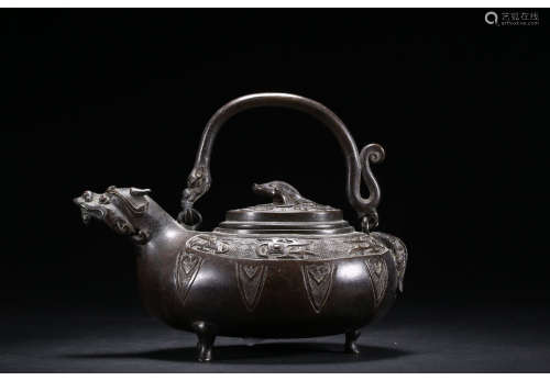 A Chinese Bronze Three-legged Teapot
