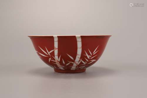 A Chinese Copper Red Bamboo Patterned Porcelain Bowl 