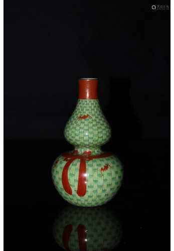 A Chinese Green Glazed Porcelain Gourd-shaped Vase