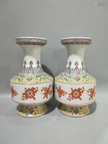 A Pair of Chinese Copper Red Porcelain Zun