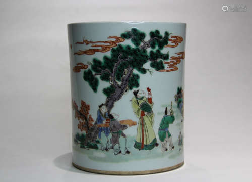 A Chinese Multicolored Porcelain Brush Pot