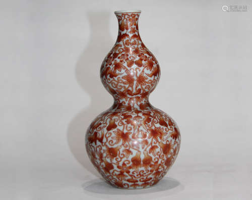 A Chinese Copper Red Porcelain Gourd-shaped Vase
