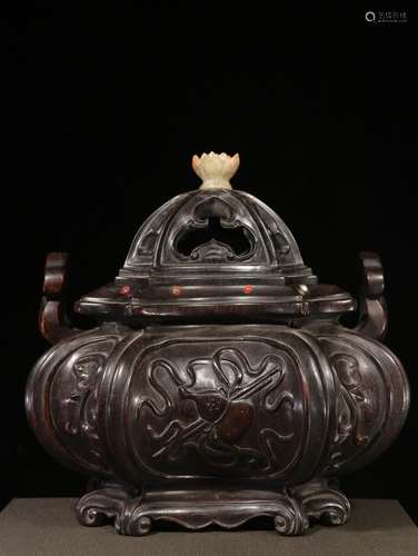 A Chinese Red Sandalwood Incense Burner