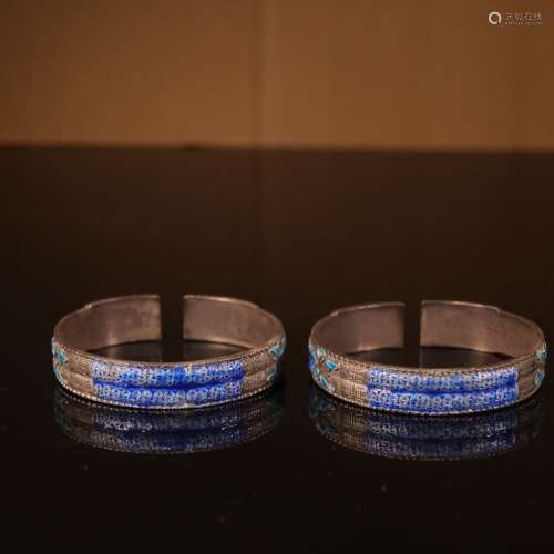 A Pair of Chinese Silver Cloisonne Bracelets