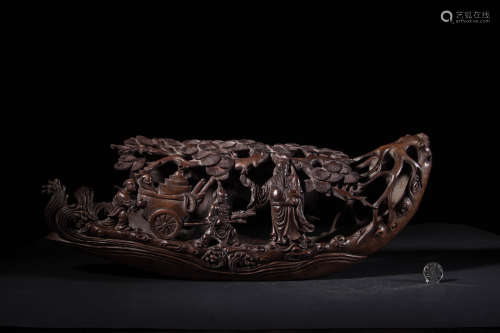 A Chinese Bamboo Carved Boat Ornament