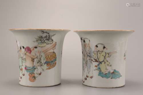 A Pair of Chinese Porcelain Bonsais