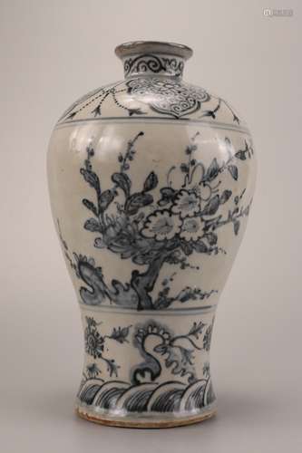 A Chinese Blue and White Porcelain Plum Vase