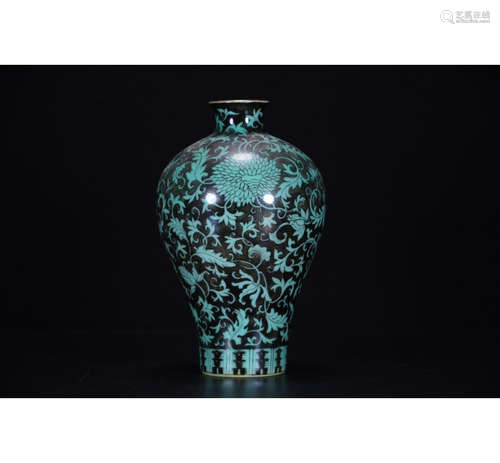 A Chinese Black Ground Floral Porcelain Plum Vase