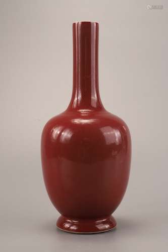 A Chinese Red Glazed Porcelain Bell-shaped Zun