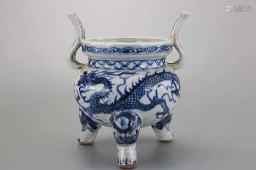 A Chinese Blue and White Porcelain Censer