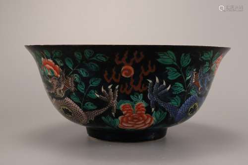 A Chinese Black Ground Multicolored Porcelain Bowl