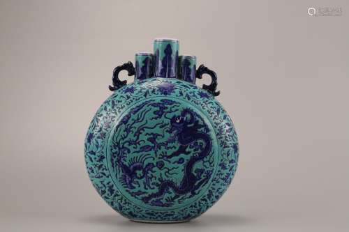 A Chinese Blue Ground Porcelain Flask