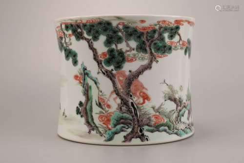 A Chinese Multicolored Porcelain Brush Pot