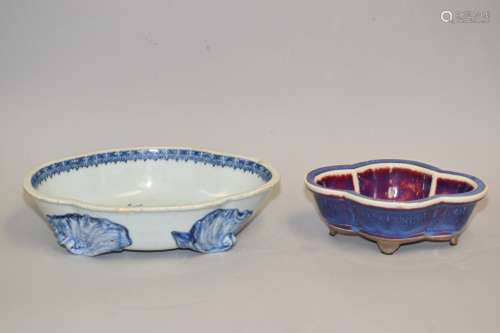 Two 19-20th C. Chinese B&W and Jun Glaze Flower Pots