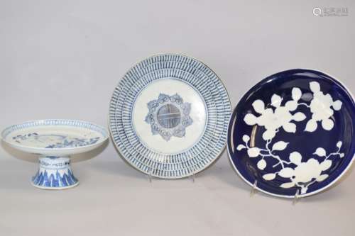 Three 19-20th C. Chinese Blue and White Plates