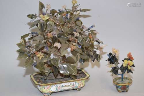 Qing Chinese Jade Tree in Enamel over Bronze Pot