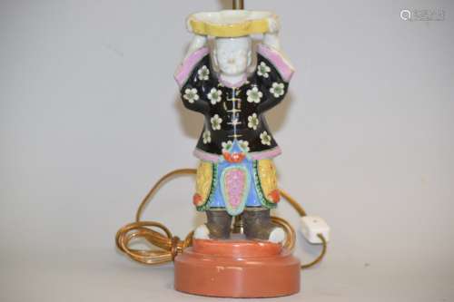 Early Qing Chinese Export Famille Rose Figure Lamp