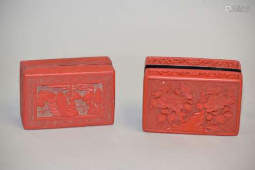 Two Chinese Cinnabar Carved Boxes