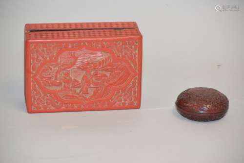 Two 19th C. Chinese Cinnabar Carved Boxes