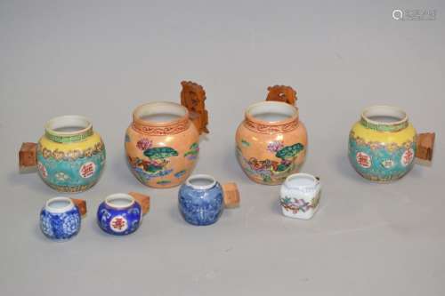 Group of Chinese Porcelain Famille Rose Bird Feeders