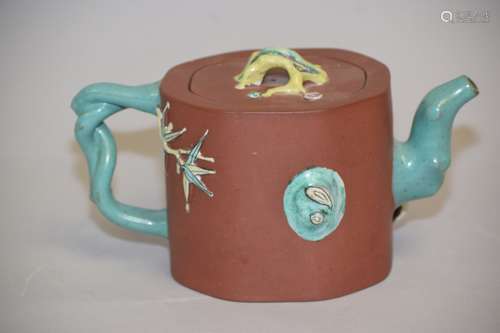 Republic Chinese Enameled YiXing ZiSha Teapot