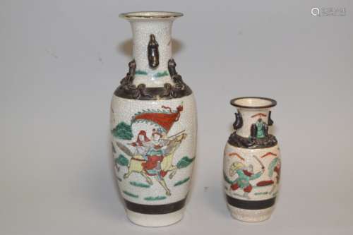 Two 19-20th C. Chinese Faux Ge Glaze WuCai Vases