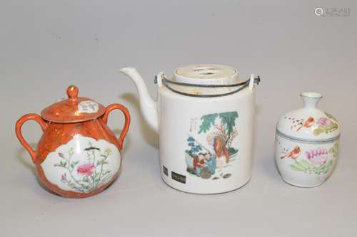 Three 19-20th C. Chinese Famille Rose Wares