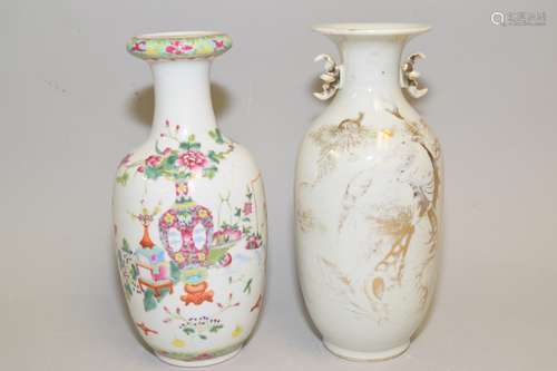 Two 19th C. Chinese Famille Rose Vases