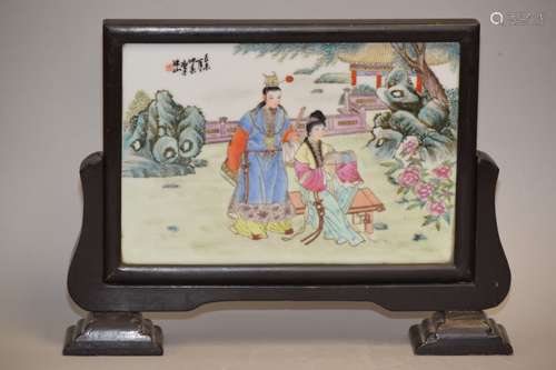 1950-80s Chinese Famille Rose HongLouMeng Plaque Table Screen