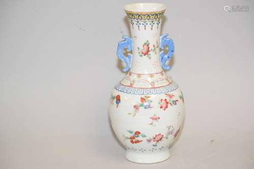 19th C. Chinese Famille Rose Double Ear Vase