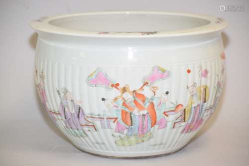 19-20th C. Chinese Melon Style Famille Rose Jardiniere