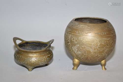 Two 19-20th C. Chinese Bronze Censers