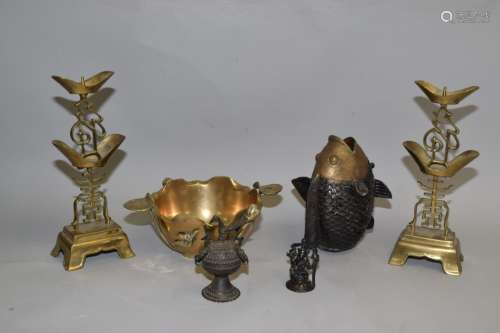 Group of 19-20th C. Chinese Bronze Table Decor