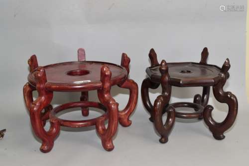 Two Chinese Rosewood Carved Flower Pot Stands