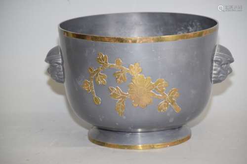 Chinese Pewter Double Ear Flower Pot