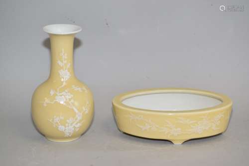 1950-80s Chinese Yellow Glaze Pate-sur-Pate Wares