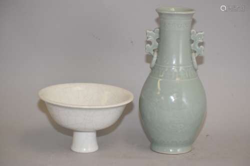 19-20th C. Chinese Porcelain Vase and High-Foot Plate