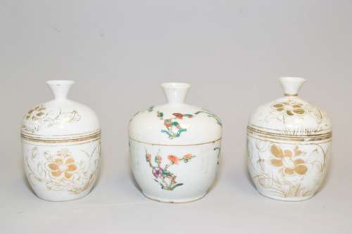 Three Late Qing Chinese Famille Rose and Gold Soup Bowls