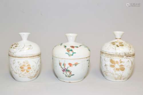 Three Late Qing Chinese Famille Rose and Gold Soup Bowls
