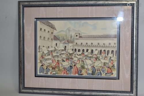 Watercolor Painting in Frame, Signed