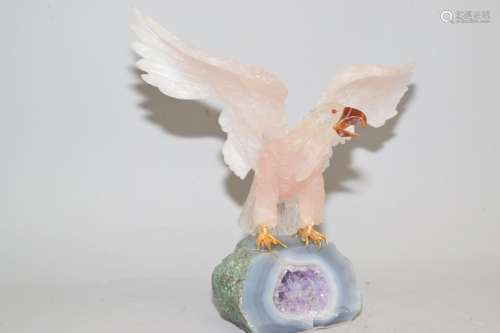 Pink Quartz Carved Parrot