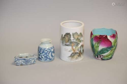 Four Chinese Famille Rose Study Objects