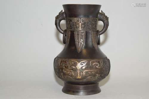 Chinese Partial-Gilt Bronze Animal Zun Vase