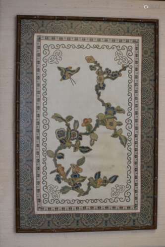 19th C. Chinese Gold Thread Embroidery in Frame